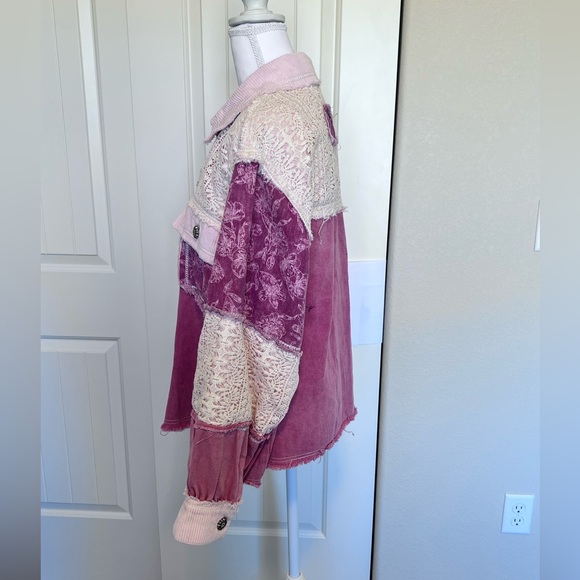 POL Lace Corduroy Floral Frayed Denim Jacket Sz Small (oversized) NWOT - Picture 3 of 16